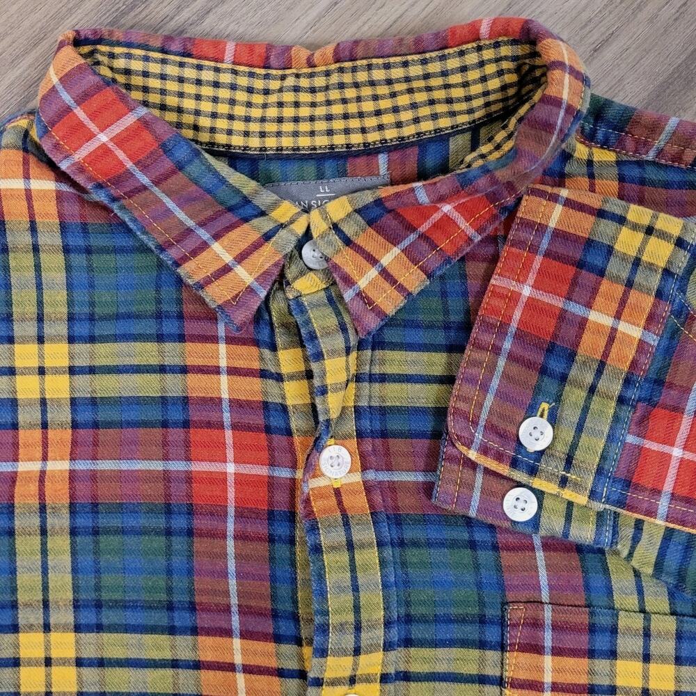 L.L. Bean Signature Flannel Shirt Mens L Slim Fit Plaid Double Layer Long Sleeve